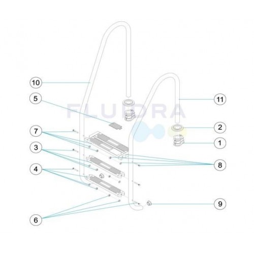 Peldaño seguridad doble AISI 316 AstralPool 4401010805 - despiece