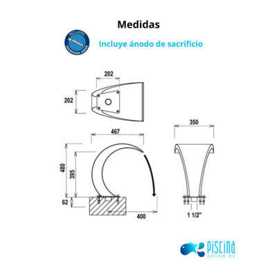 Cascada para piscina Mini Bali de Flexinox - medidas